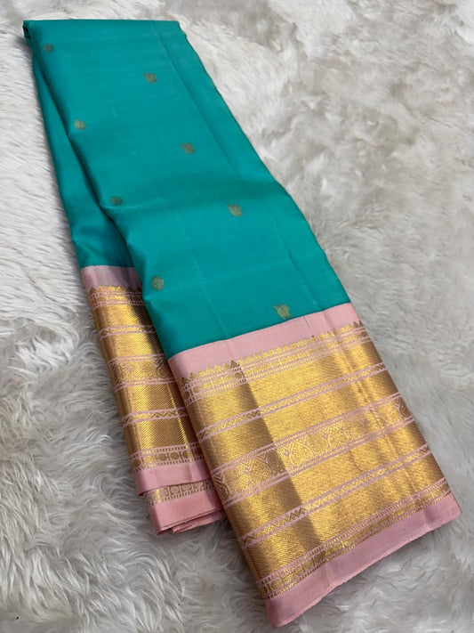 turquoise blue silk saree kv draped view