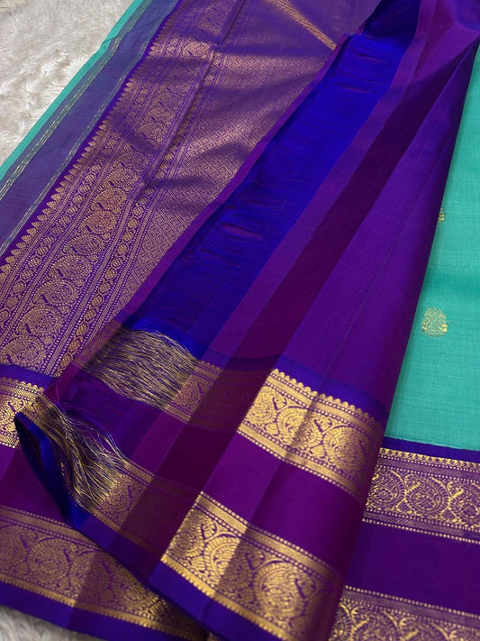 aqua teal mist blue-green silk saree rt draped view