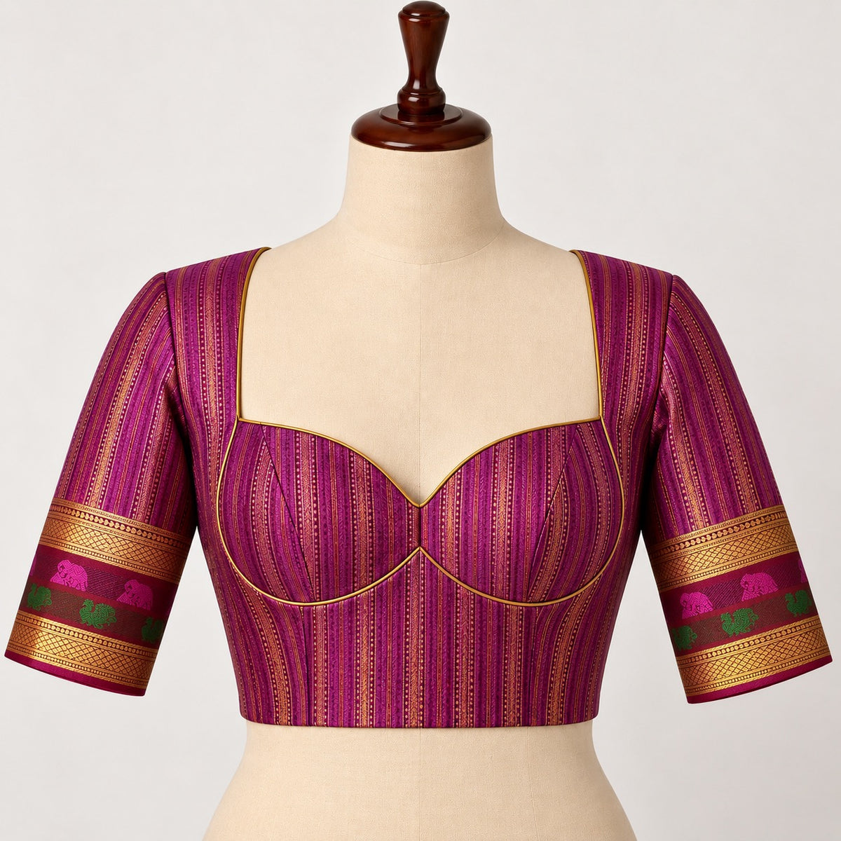 Paaku Brown Pure Silk Kanchipuram Zari Kattam Saree with Arakku Yaanai Gold Zari Border