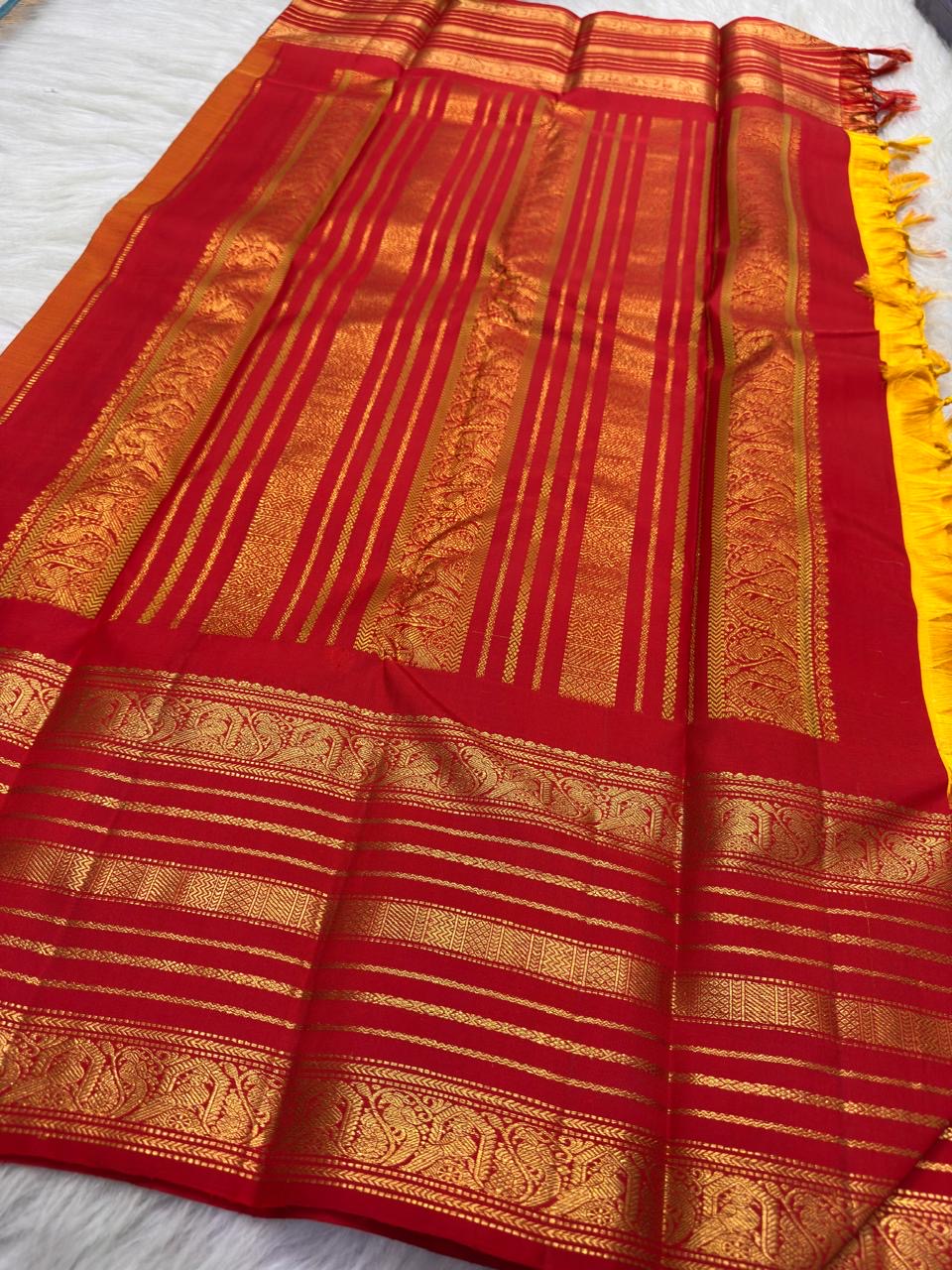 Arakku red Pure Kanchipuram silk saree with gold zari by Idam Living