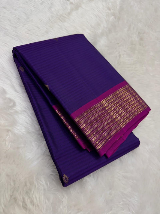 Deep Violet and Magenta Handwoven Pure Silk Kanjivaram Saree with Varisaipet Border