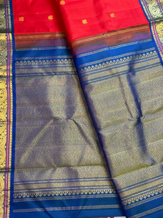 Vintage red and royal blue Kanchipuram silk colour combination