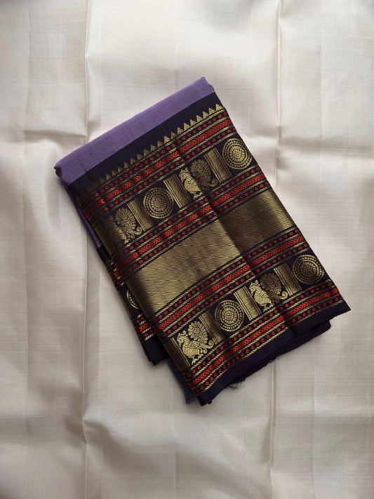 Lavender Korvai Kancheepuram silk saree handwoven body detail