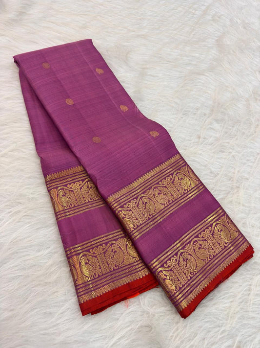 Lavender Rettapet Pure Silk Kancheepuram saree, full drape