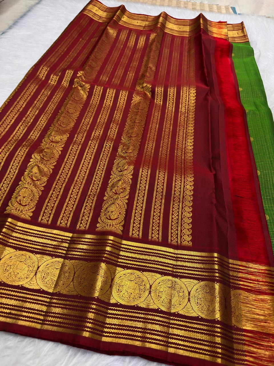 Leaf Green Kanchi Pattu Zari Kattam saree — ceremonial pallu detail