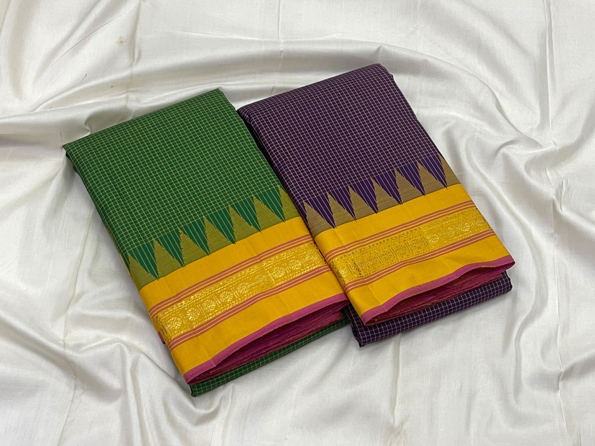 Deep Green Handwoven Pure Silk Kanjivaram Kanchi Kattam Saree with Manjal Pillayar Rekku Border