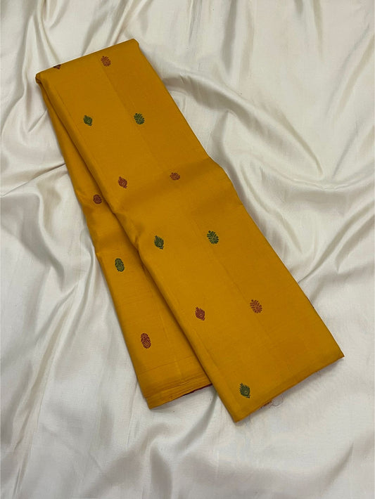 Marigold Handwoven Pure Silk Kanchipuram Saree with Multicolour Silk Thread Butta
