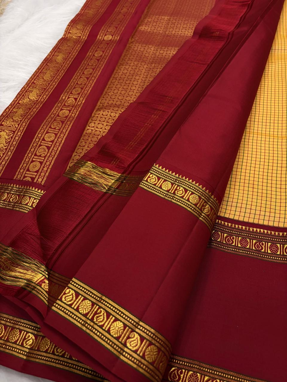 Marigold Handwoven Pure Silk Kancheepuram Saree with Ganga Jamuna Zari Kattam Rettapet Border
