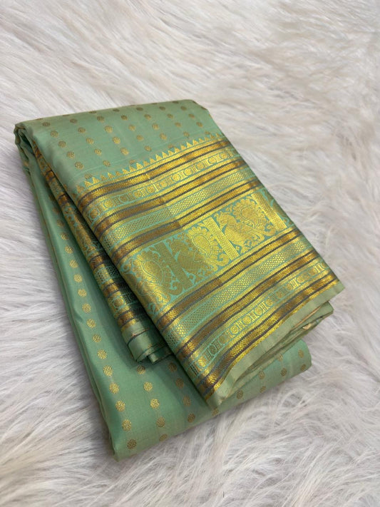 Mint Green Kanjeevaram Butta saree angle view