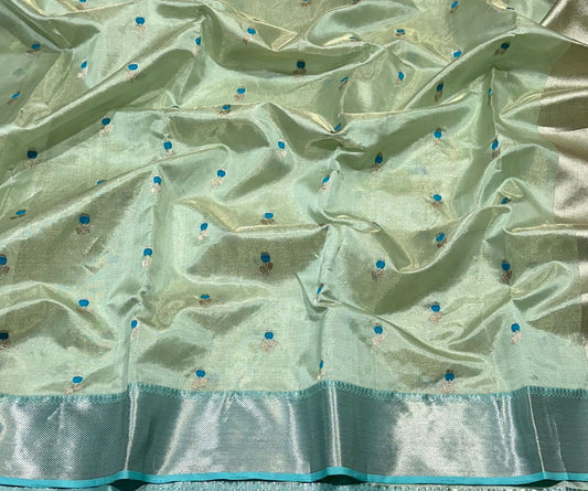 Border detail of Mint Silk Pure Silk Chanderi Saree