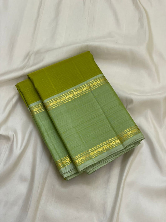 Zari kattam gold grid body on olive green Kanchipuram pure silk saree — Idam Living