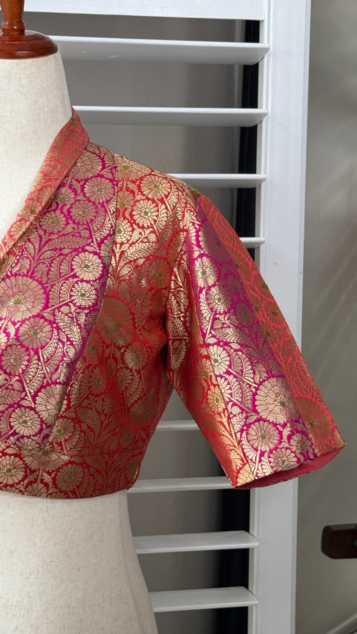Ombré pure silk Banarasi blouse in peach pink and red, Idam Living