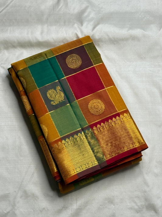 Crimson temple border with gold zari on paalum pazhamum Kanjeevaram silk saree — Idam Living