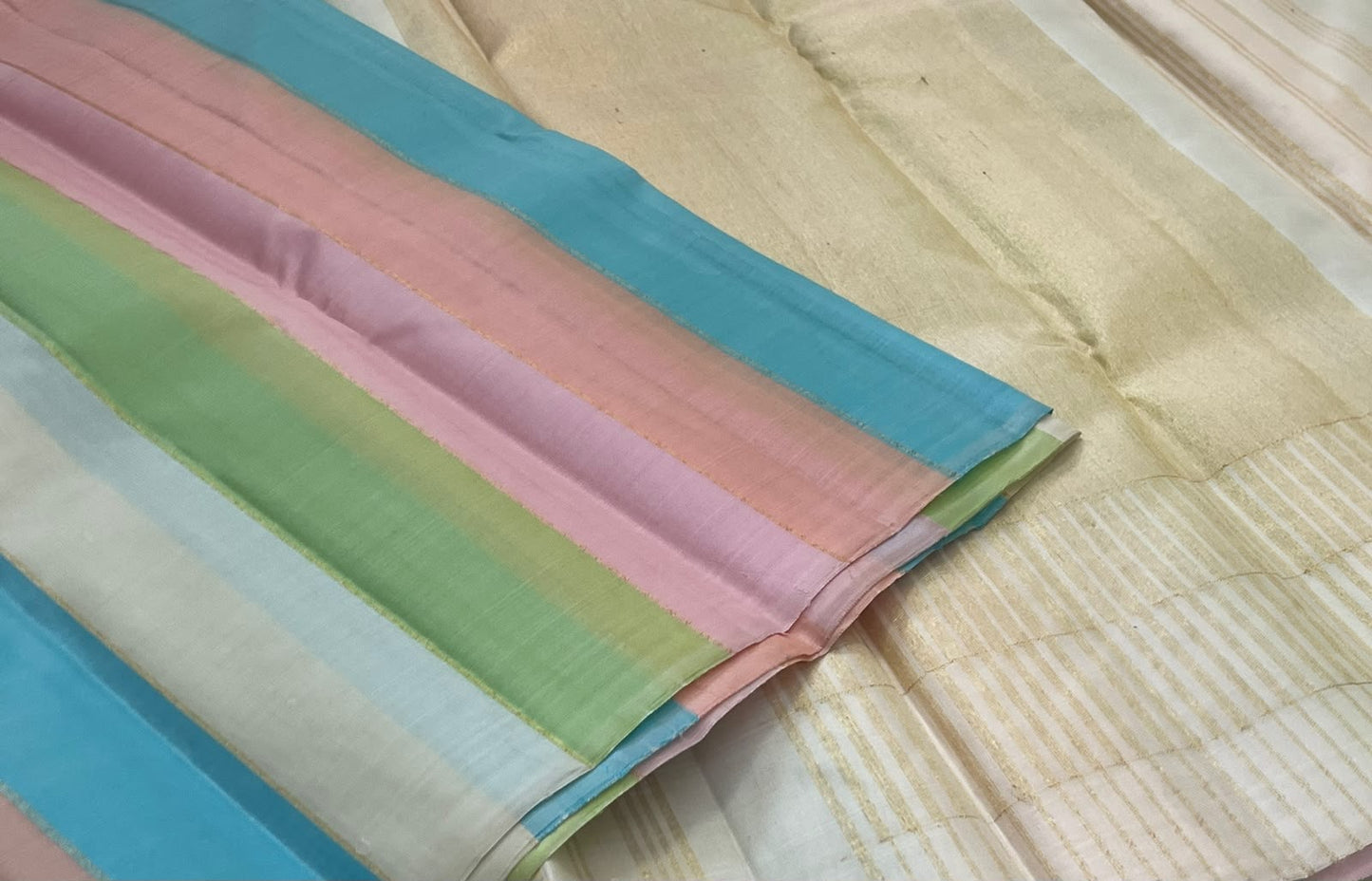 Pastel Multicolour Handwoven Pure Silk Kanchipuram Saree with Pattupet Weave