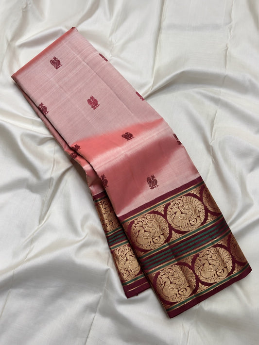 Pearl pink Rettapet Pure Silk Kanchipuram saree