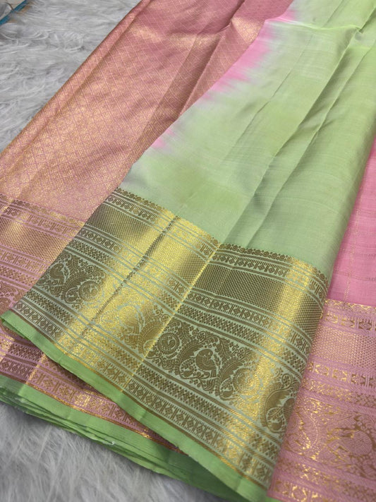 Pink and pista Pure Silk Kanjivaram saree, Idam Living