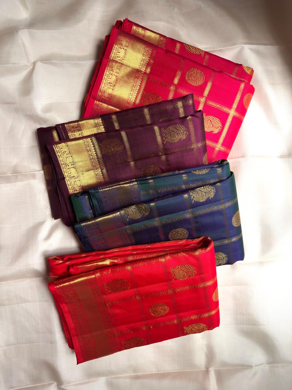 Royal Purple Handwoven Pure Silk Kanchipuram Saree with Zari Kattam Border
