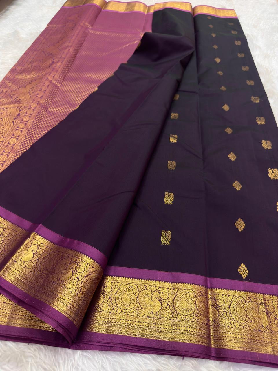 Traditional Kanjivaram silk saree with lightweight drape and rich zari detailing