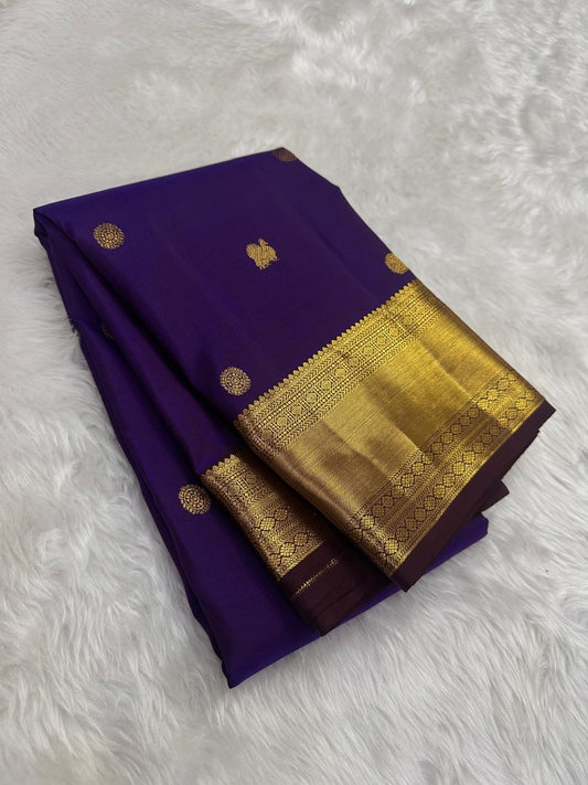 Purple Handwoven Pure Silk Kanchipuram Saree with Mayil Chakram Butta