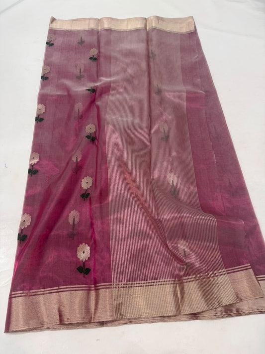 Lavender purple Pattu Silk Chanderi handloom saree