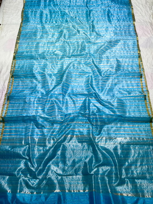 Ramar Blue Pattu Silk Chanderi handloom saree