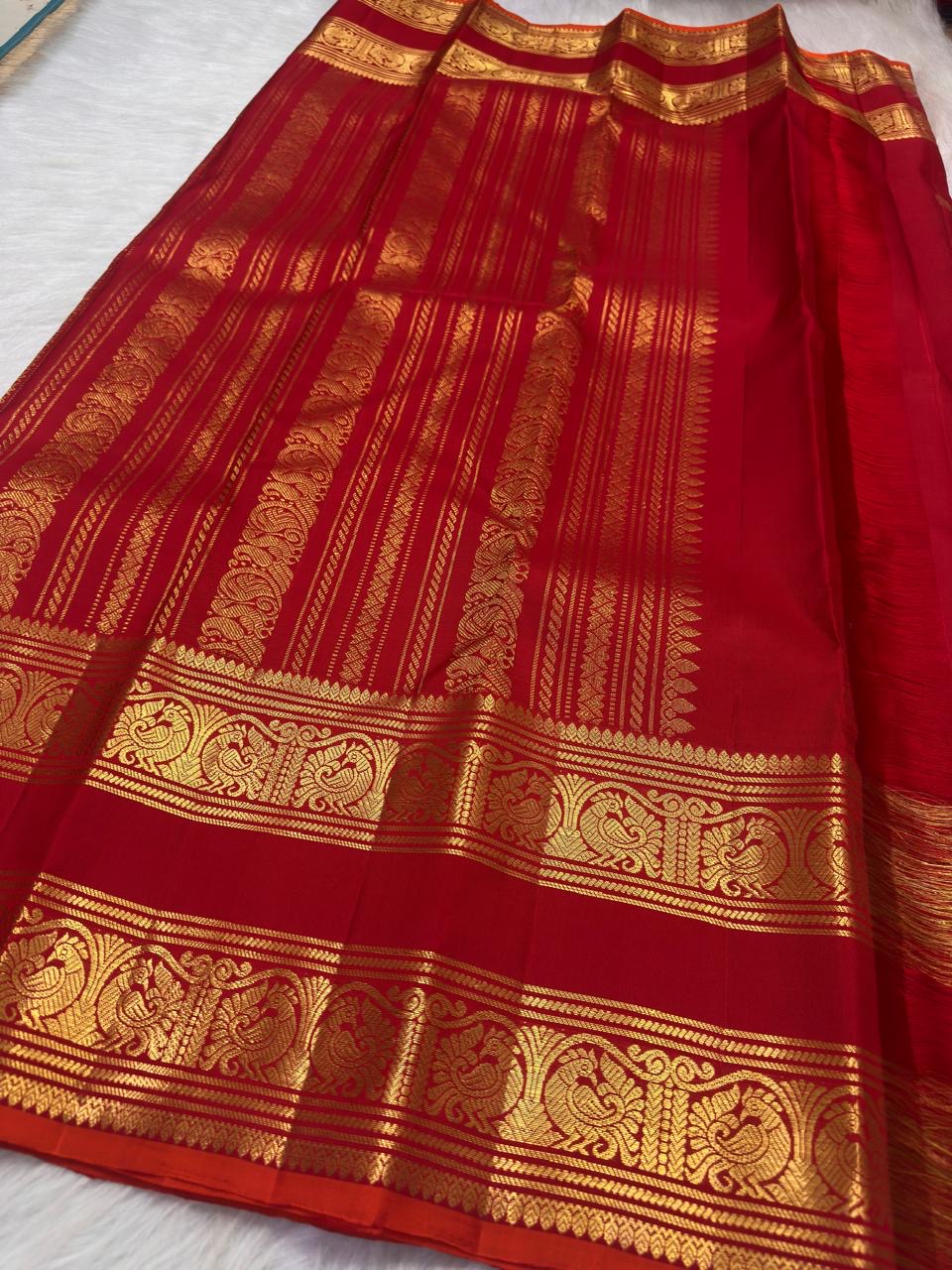 Deep Raspberry Pink Handwoven Pure Silk Kanchipuram Saree with Rettapet Mayil Zari Border