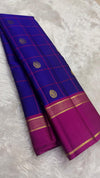 Royal blue lightweight Kanchipuram silk saree, full front view — Idam Living
