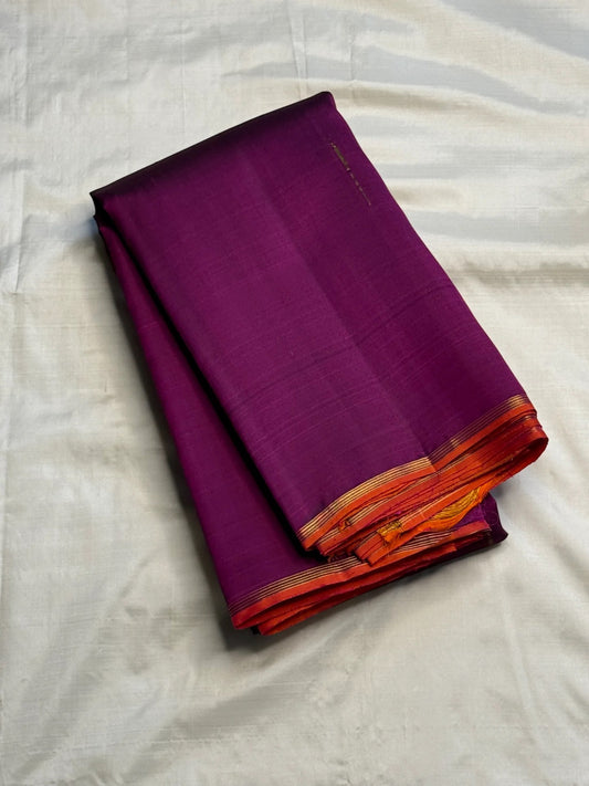 Royal purple KanchiPattu saree pallu with contrast selvedge zari butta detail