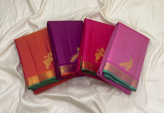 Deep Violet Handwoven Pure Silk Kanjivaram Vairaoosi Saree with Peacock Motif