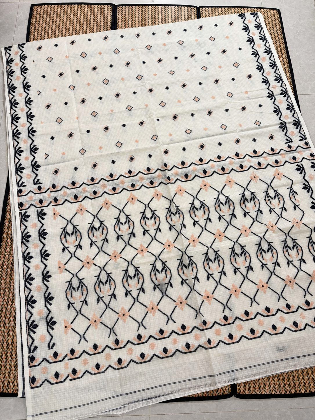 ALT 3 Airy Jamdani saree in pastel tones with fine handwoven detailing for elegant daytime wear