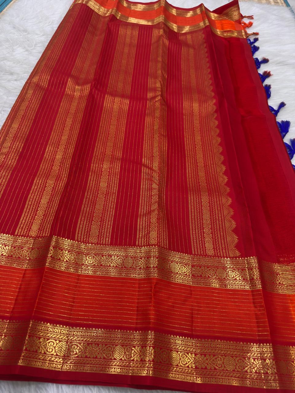 Kathiripoo violet and kumkumam red Rettapet pure silk Kanchipuram saree – view 5