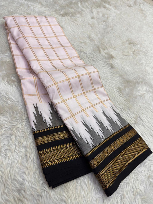 Pure Arani silk saree with structured kattam weave and temple border detailing
