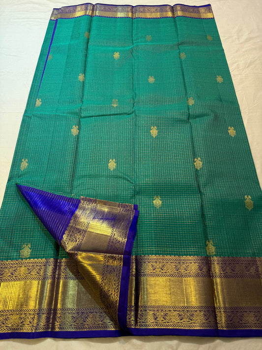 Green and purple Pure Silk Kanjivaram with gold zari