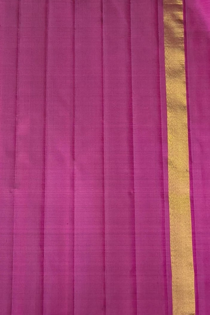 Multi-colour ettukol flame motifs in green pink and gold on vivid blue Kanjeevaram silk saree — Idam Living