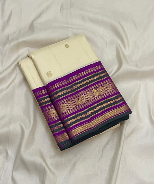 Royal Purple Kanjivaram broad border with intricate antique gold zari motifs