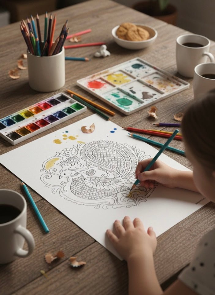 Coloring Kanchipurams - Mayil-peacock