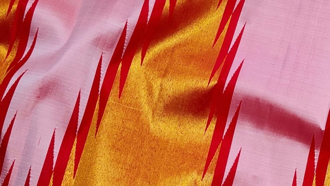 Ettukol Kanchipuram silk saree showing eight-shuttle woven depth and texture