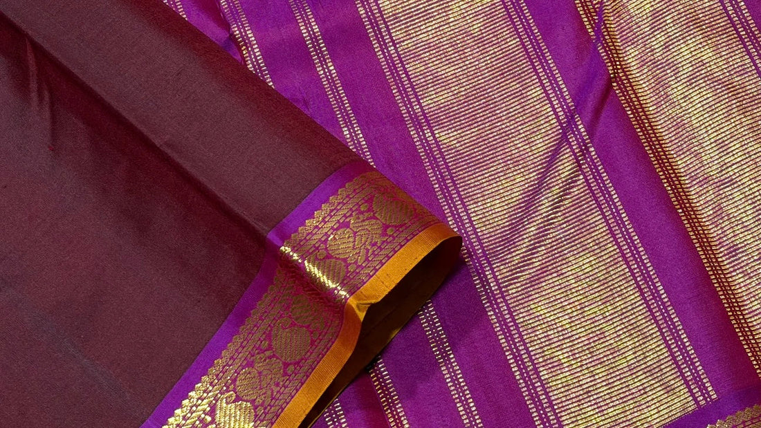 Lightweight Kanchipuram silk saree woven from finer 2-ply mulberry silk yarn
