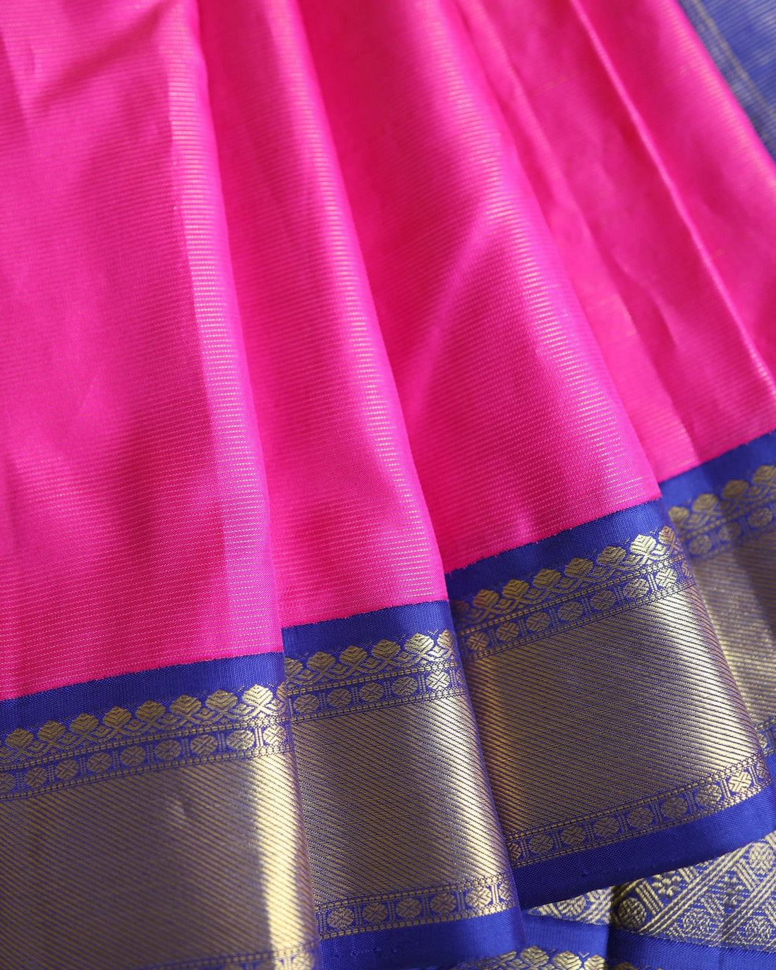Pink and blue Pure Silk Kanchipuram saree with zari border by Idam Living
