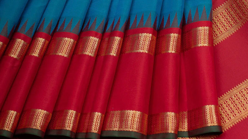 Handwoven pure silk Kancheepuram saree featuring traditional Rettapet twin parallel border weave by master weavers in Tamil Nadu