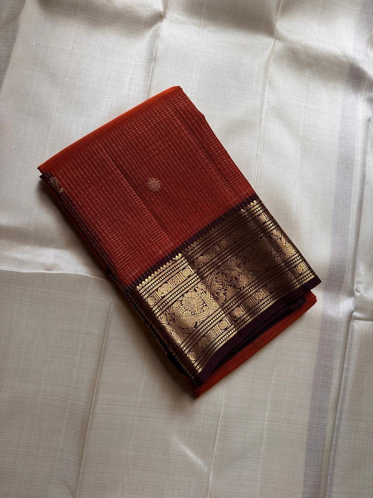 Rust orange pure silk Kanchipuram sarees