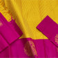 Kanakambari — Pure Kanchipuram Silk Saree (Haldi Yellow × Rani Magenta)
Vibrant haldi-yellow micro-checked body with antique zari peacock motifs on korvai magenta borders
Silk Mark Certified • Fall & Pico Done • Blouse Stitching Available ($30) • Free Shi