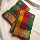 Multicolour handwoven pure silk Kancheepuram Paalum Pazhamum saree with zari border, front drape