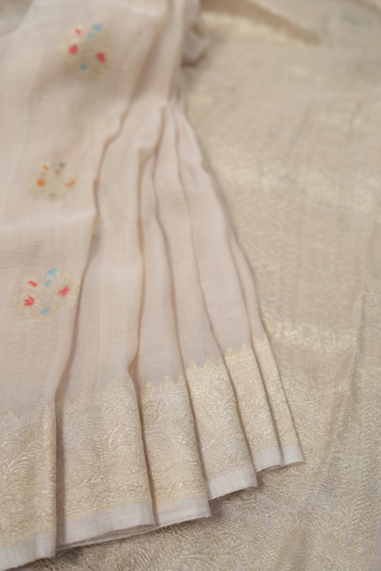 Wedding and festive Banarasi tussar georgette saree in golden beige