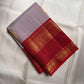 Dusty Lilac Handwoven Pure Silk Kanjivaram Saree with Red Gold Floral Rettapet Border