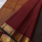 Deep brown pure Kanchipuram silk saree with zari kattam gold checks and maroon green border