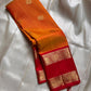 Close view of rettapet border with twin gold zari lines on red contrast Kanchipuram silk saree