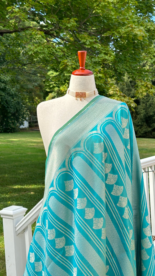 Soft silk banarasi saree - Ice blue