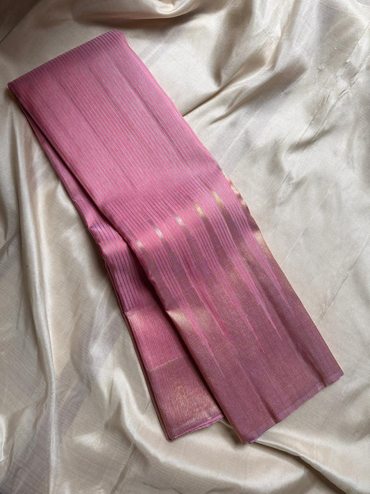 Blush pink  silk - pure silk Kanchipuram saree with gold and silver lightning motif purple and silver Pallu in a base of pink vairaoosi 💕truly special saree