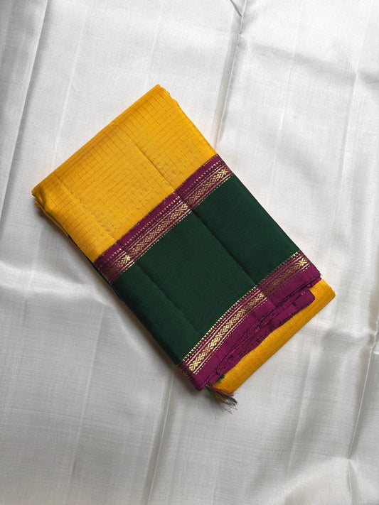 Yellow and Green Kanchipuram Silk Saree with Zari Border